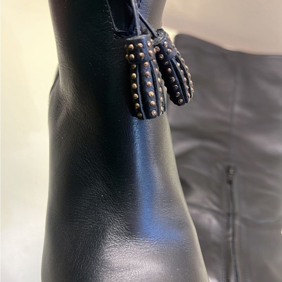 Anaki Paris Euro Leather Black Heeled Boots with Chunky Block Heel - Picture 2 of 7